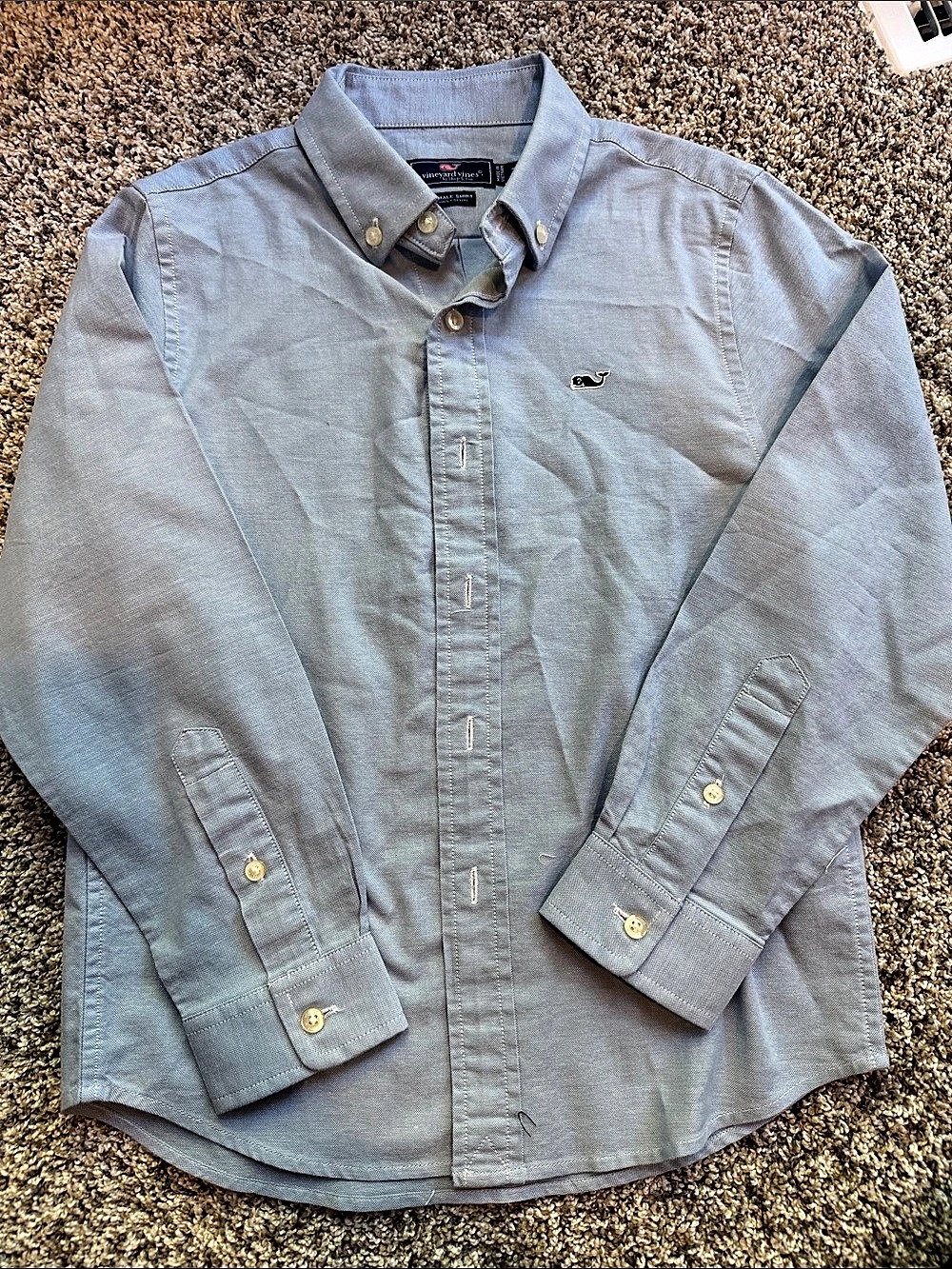 NWOT Vineyard Vines Boys Classic Cotton Oxford Whale Shirt Blue Size 7